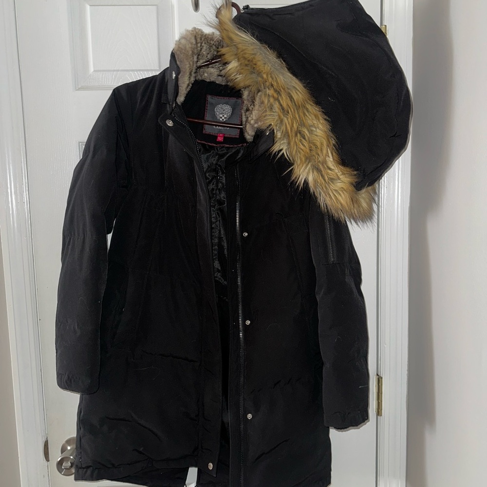 Vince Camuto Black Puffer Coat with Fur Hood